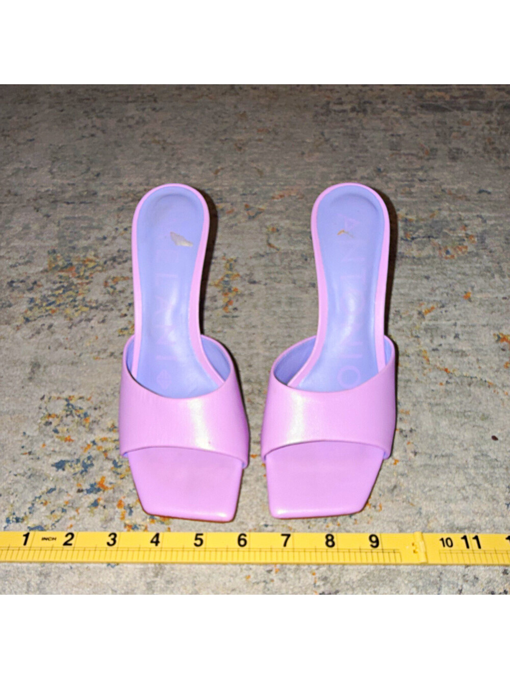 ANTONIO MELANI Purple Leather Slip-On Mule Stiletto Square Toe Straps US 6 M
